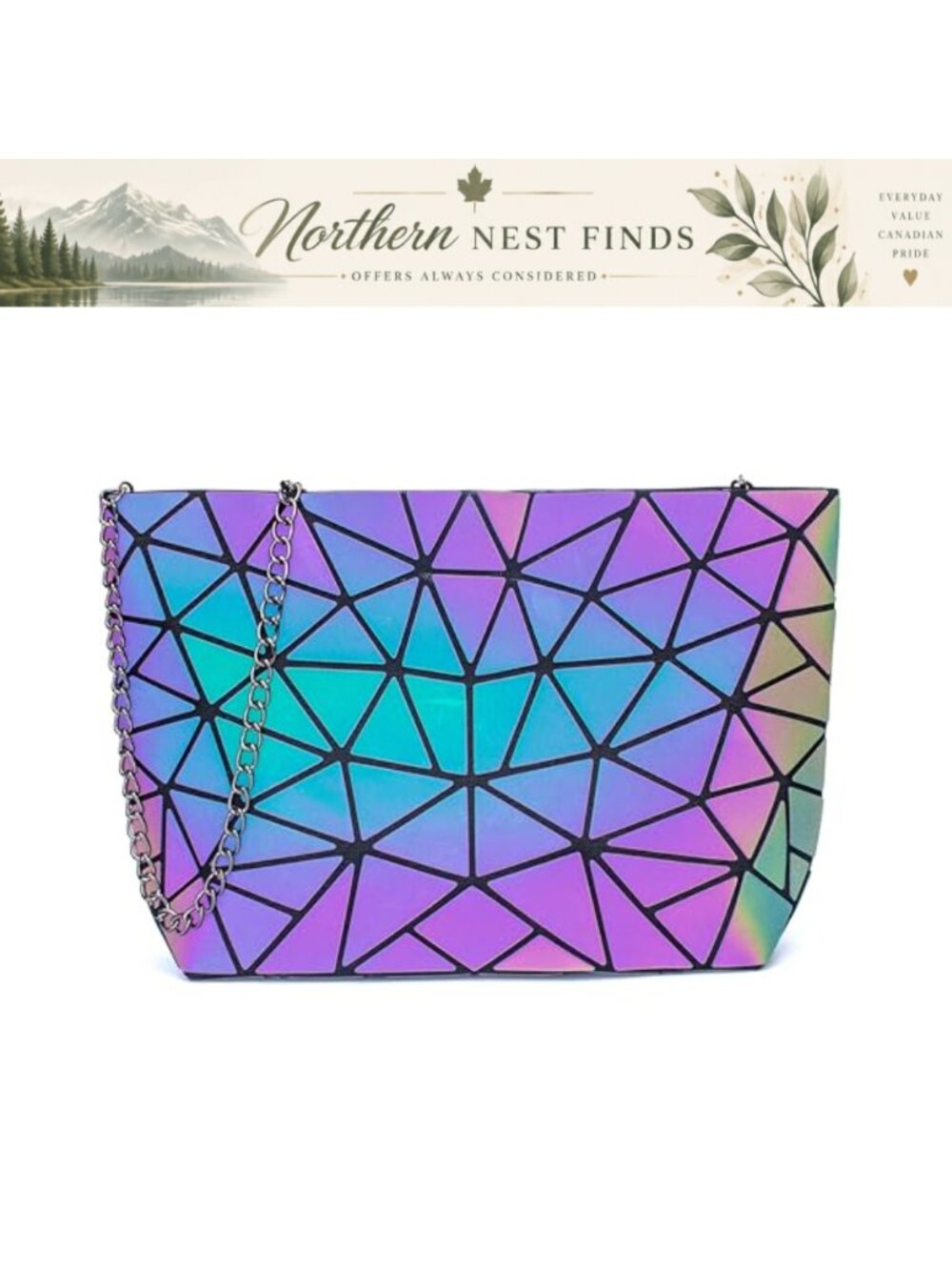 Geometric Reflective Crossbody Bag Wallet Luminous Chain Strap